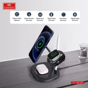 Earldom ΕT-WC18 Wireless Magnetic Fast Charger 4in1 Μαύρο